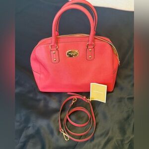 Michael Kors Coral-Red Saffiano Leather Satchel with Detachable Strap